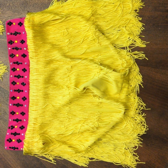 Weissman Yellow and Pink Fringe Dance Costume Adult Medium - Picture 2 of 8